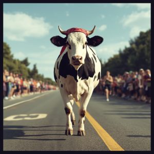 vaca corriendo maratón